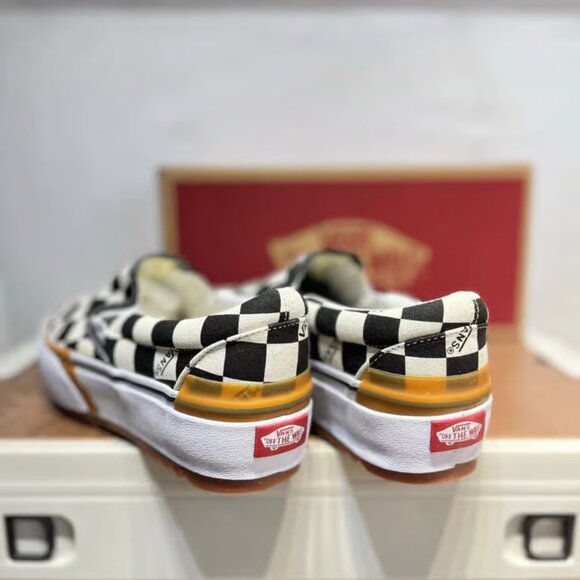 VANS Stacked Checkerboard Slip On Canvas Shoes - Picture 2 of 5